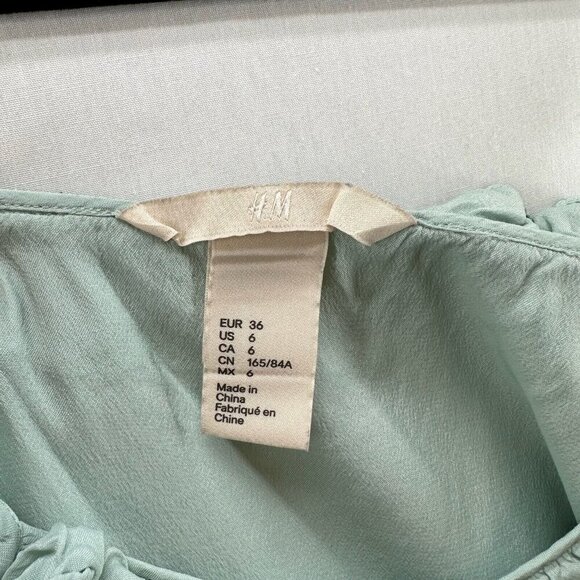 H&M Tank Top Womens Size 6 Ruffled Tiered Cami Sleeveless Viscose Silk Green - Picture 5 of 8
